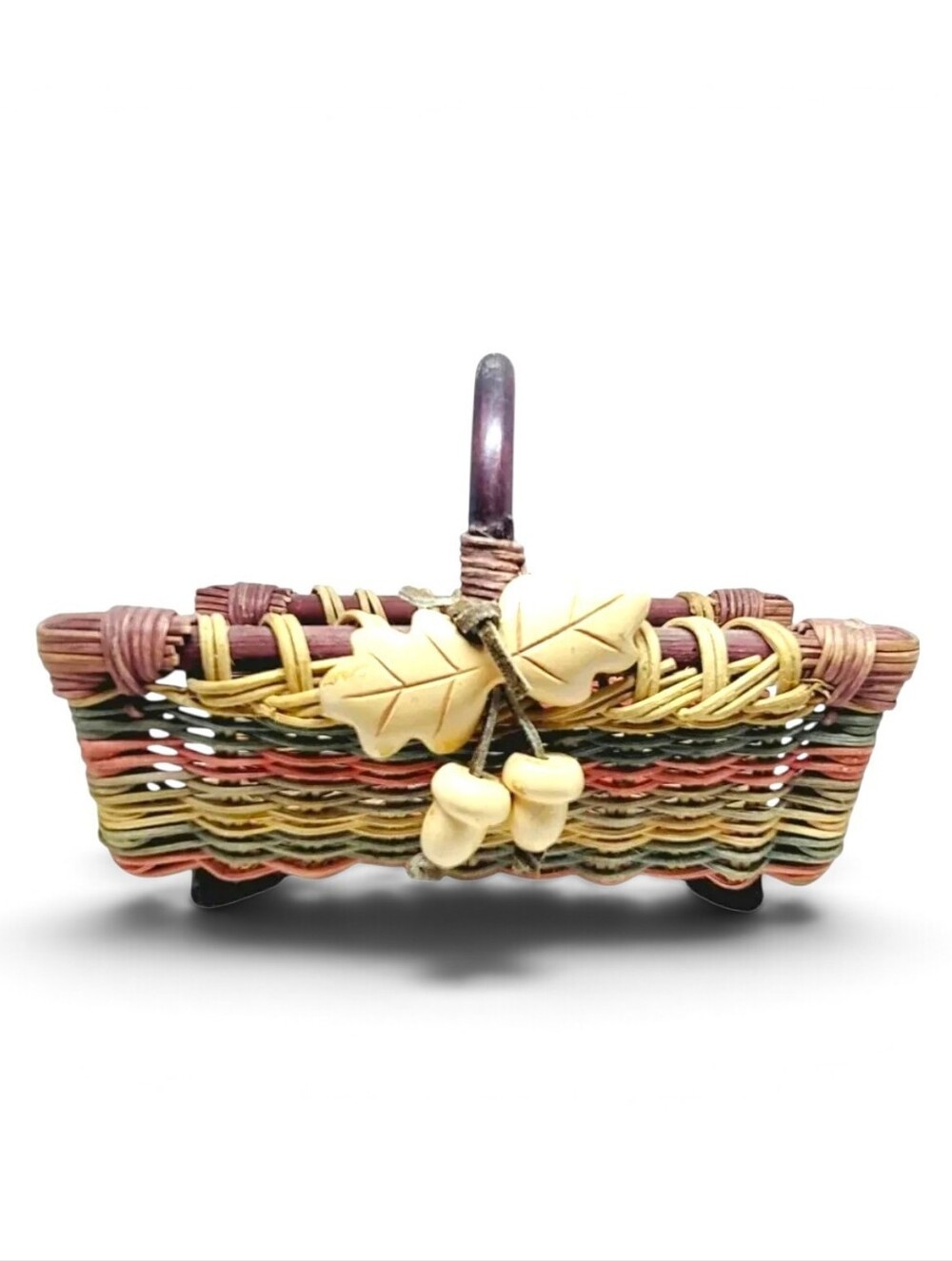 Basket with Wooden Leaves and Acorns Accents